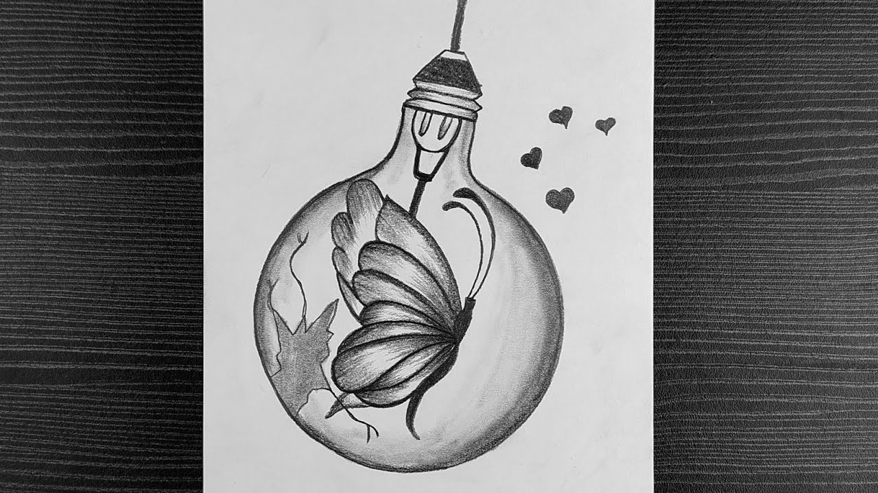 Pencil Drawing Of Butterfly Inside Bulb || How To Draw A Little Butterfly Inside Bulb || Pencil Art