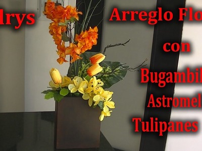 Bello Arreglo Floral para Primavera con Bugambilia, Astromelia y Tulipán