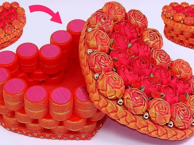 DIY Caja en forma de Corazón reciclando tapones de botellas y decorada con Rosas (Fácil de hacer)