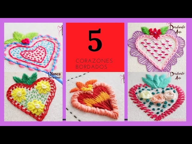 5 corazones bordados a mano para San Valentin Libro de bordado página 14