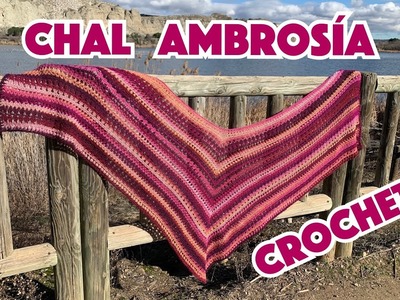 Crochet Chal Ambrosía, tutorial de chal rectangular en pico.