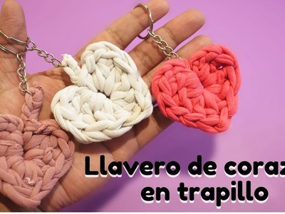 ❤️Llavero de corazón en trapillo a Crochet????Heart keychain in trapillo to Crochet