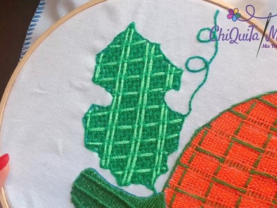 Bordado Fantasía Hojas de Calabaza. Hand Embroidery Pumpkin Leaves ???? ???? with Fantasy Stitch