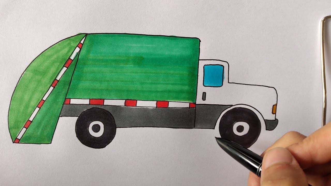 Cómo dibujar un camión de basura.How to draw a garbage truck