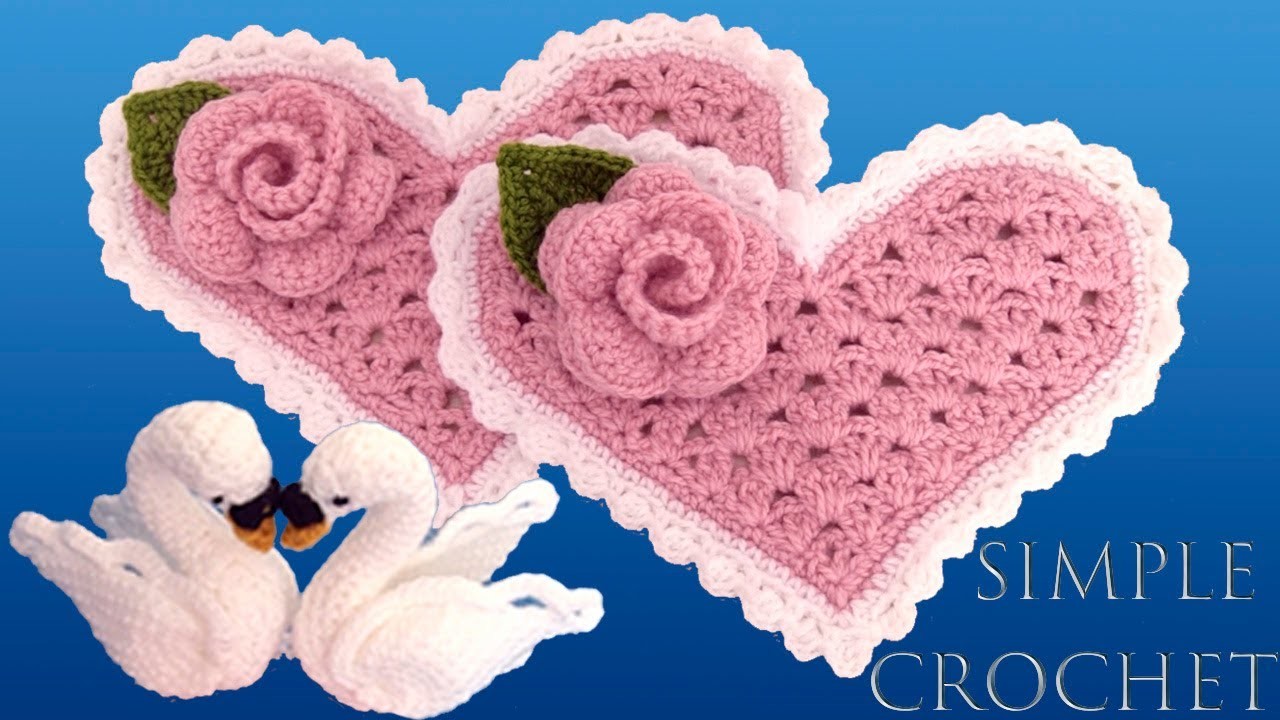 Como tejer a crochet tapete corazones punto de flores con rosas 3D