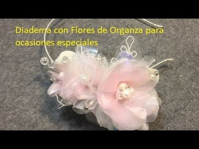 Diadema para niña Primera Comunión con flores de tela organza