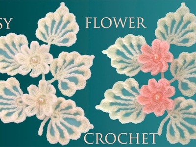 Como hacer flores con hojas a Crochet tejido con ganchillo