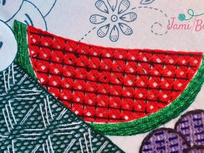 160. Bordado Fantasía Sandía 3. Hand Embroidery Watermelon ???? with Fantasy Stitch