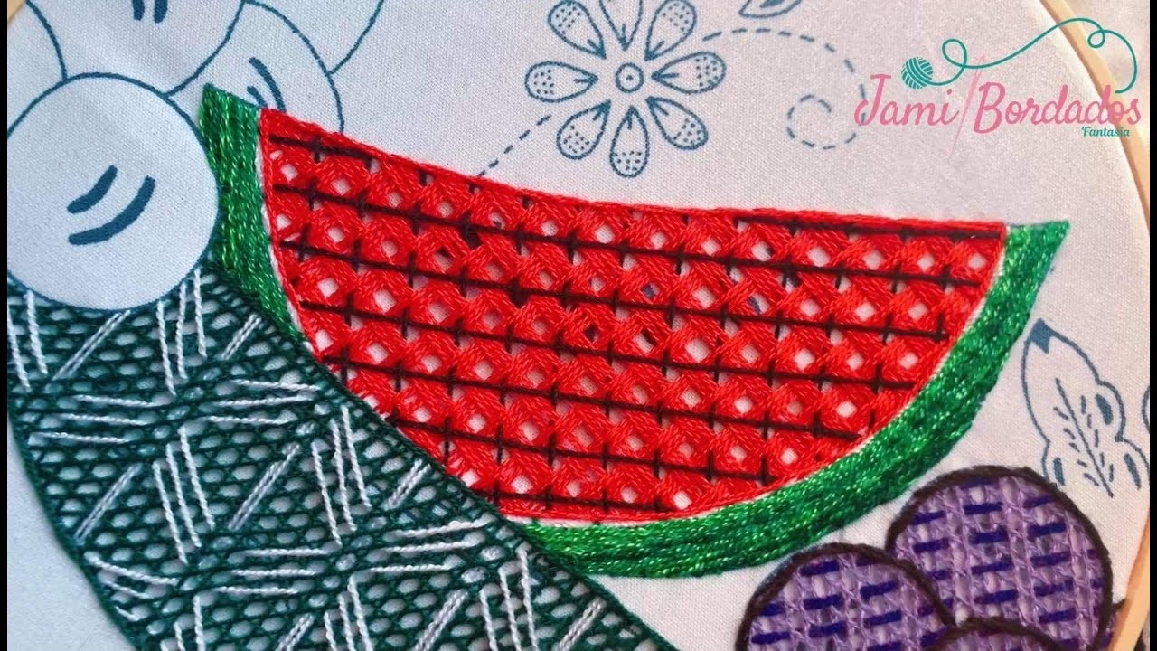 160. Bordado Fantasía Sandía 3. Hand Embroidery Watermelon ???? with Fantasy Stitch