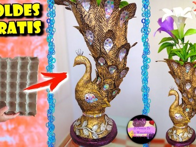 Convierte un simple cartón de huevo en un espectacular florero de pavo real en 3D (Moldes Gratis)