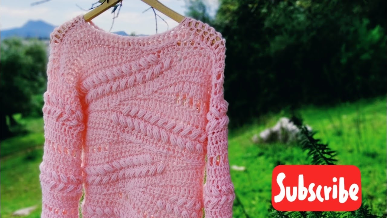 Sweater Rose Peace con Espigas a Crochet ( Parte 2 de 2)