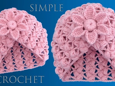Gorro fácil a Crochet tejido con un rectángulo Punto pétalos de flores en relieve 3D