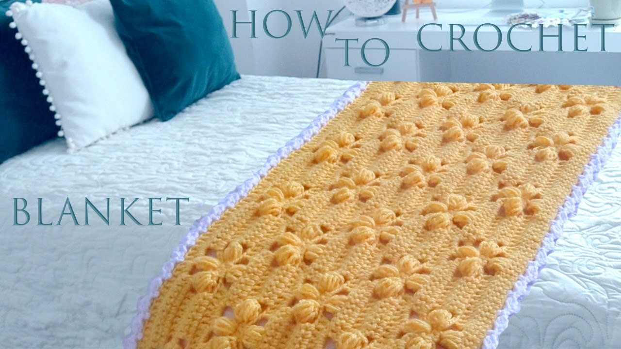 Manta a Crochet Punto flores de cuatro pétalos en relieve 3D