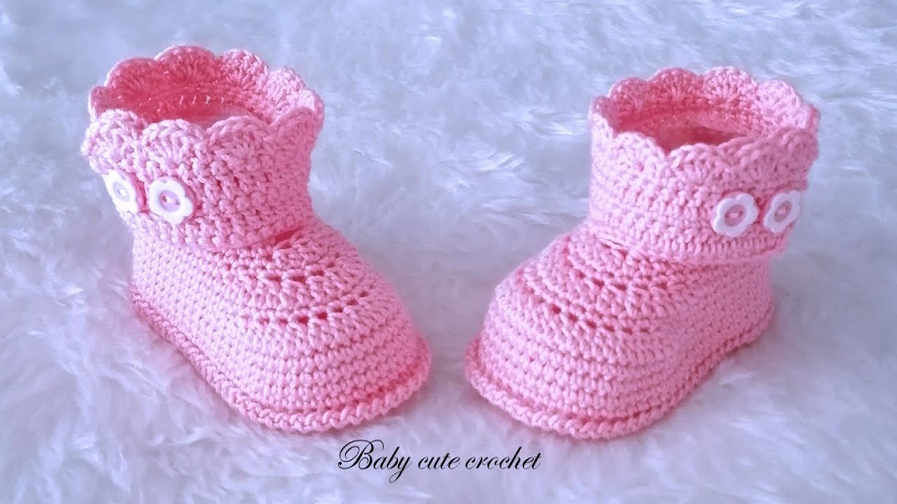 Botitas rosa para bebé, crochet baby booties