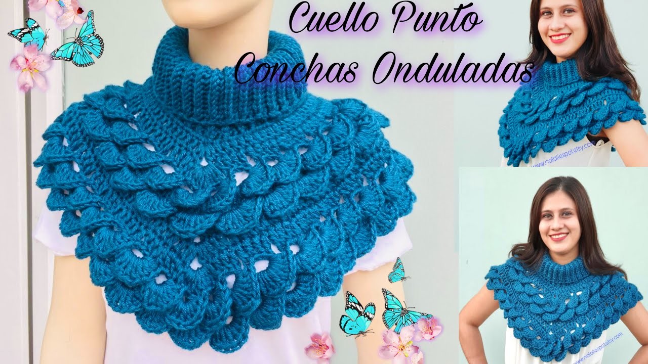 Cuello Punto Conchas Onduladas Tejido en Crochet Demasiado Bello Bufanda Moderna ????????❤️