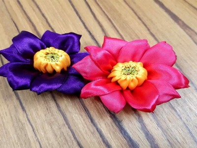 DIY Ribbon Flower Tutorial | Ribbon Craft (রিবন দিয়ে ফুল তৈরি)