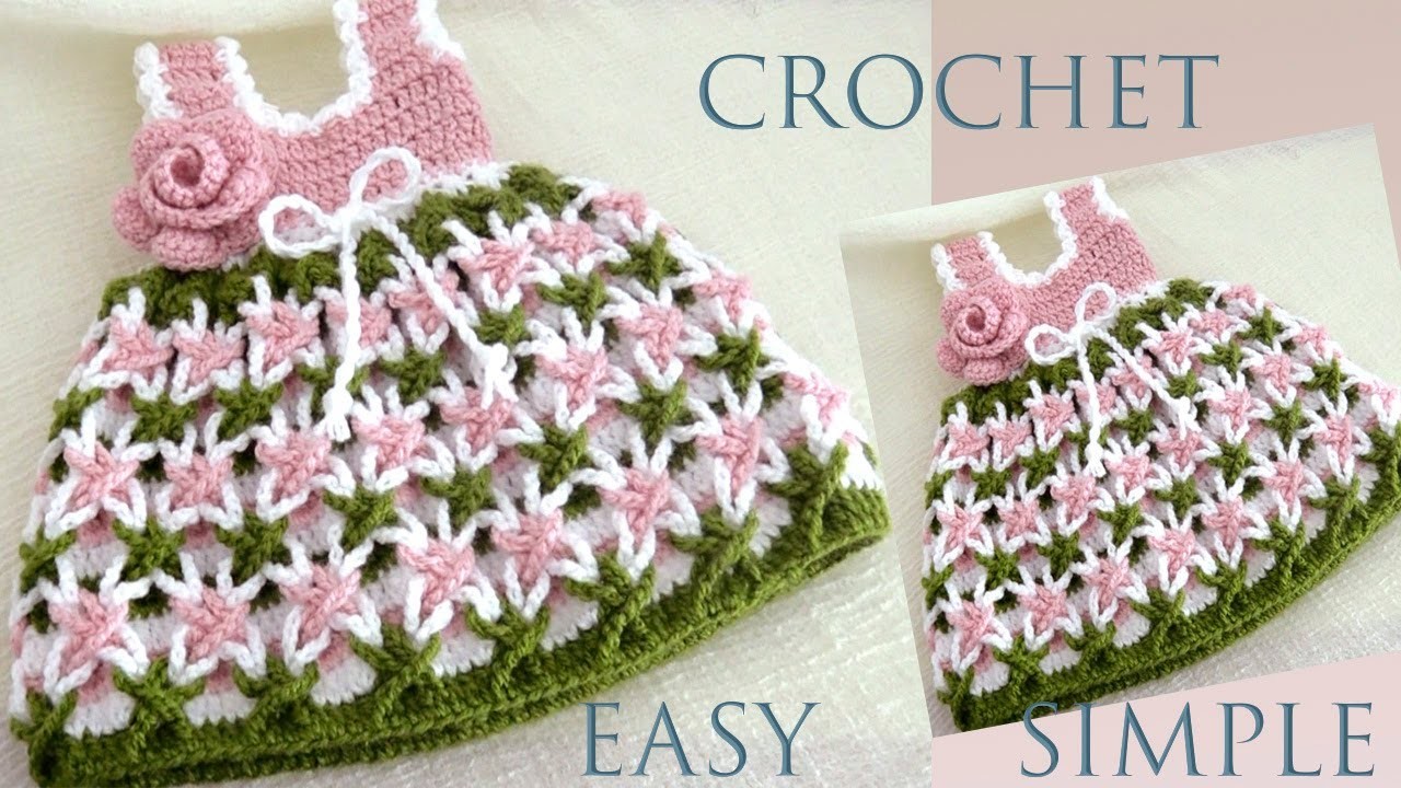 Vestido para bebe a Crochet Punto 3D flores estrellas Mágicas tejido con ganchillo