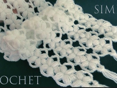 Bufanda a Crochet Punto 3D flores Jazmín tejido para manta en ganchillo fácil