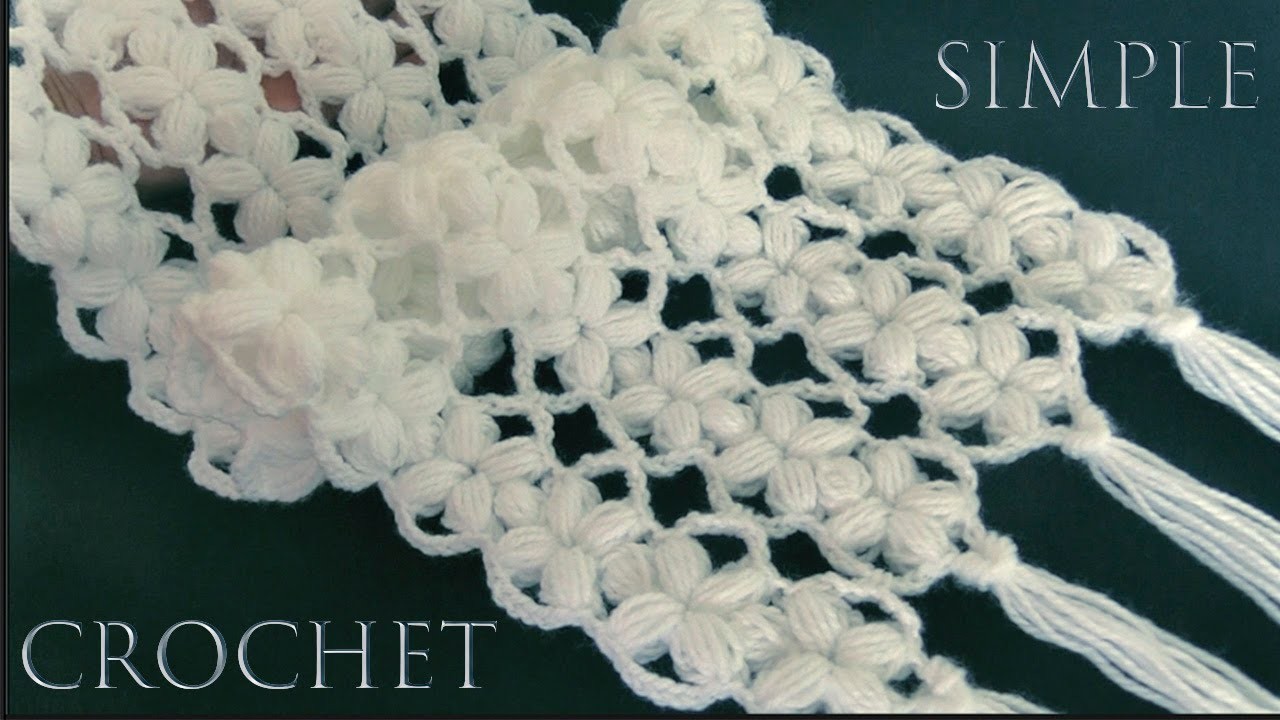 Bufanda a Crochet Punto 3D flores Jazmín tejido para manta en ganchillo fácil