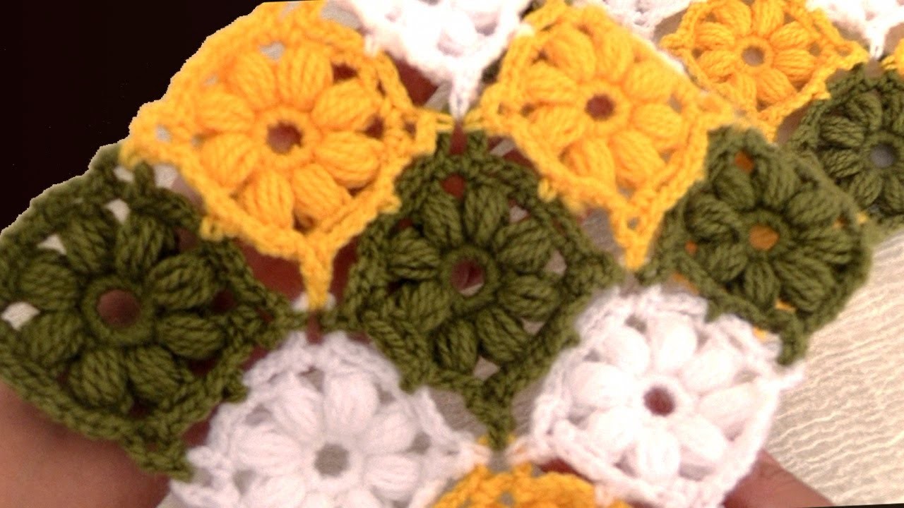 Manta fácil a Crochet Punto 3D de flores en cuadrado tejido con ganchillo