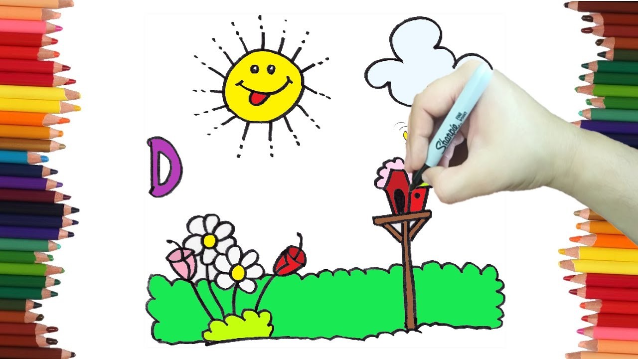 Como dibujar UN DIA - Dibujos con la letra D paso a paso y muy Fácil