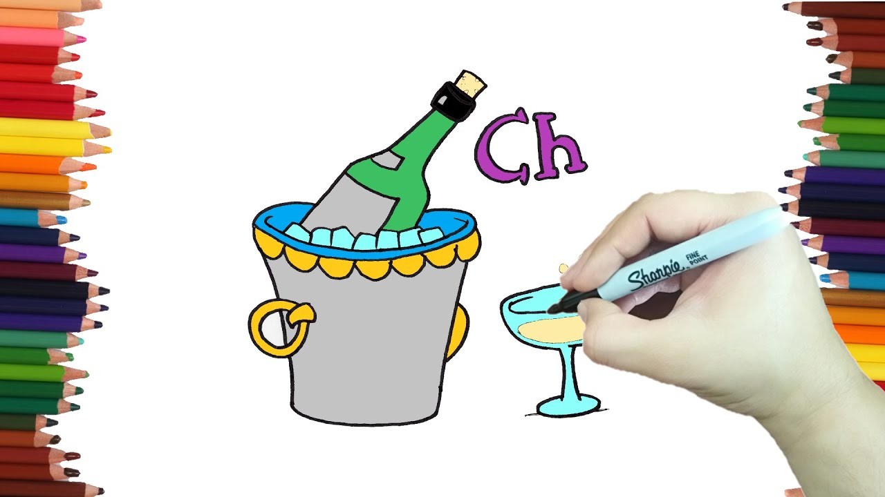 Como dibujar UNA CHAMPAÑA - Dibujos con la letra CH paso a paso y muy Fácil