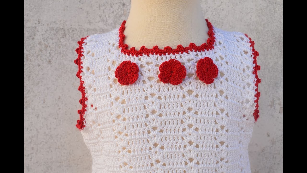 Como hacer un vestido de niña a crochet con dos piezas y muy fácil. Todas las tallas . Con graficos