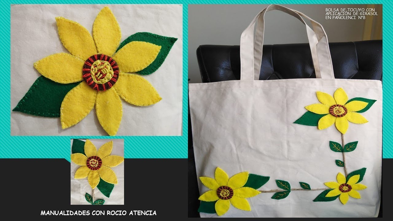 Bolsa de tocuyo N°8 Aplicación de girasoles en material pañolenci