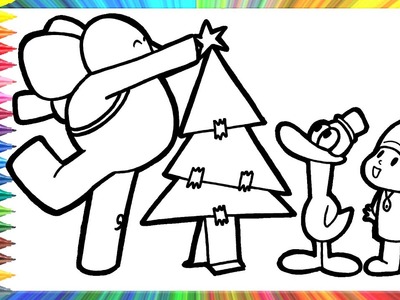 Dibuja y Colorea A Pocoyó Decorando Un Árbol De Navidad.Dibujos Para Niños