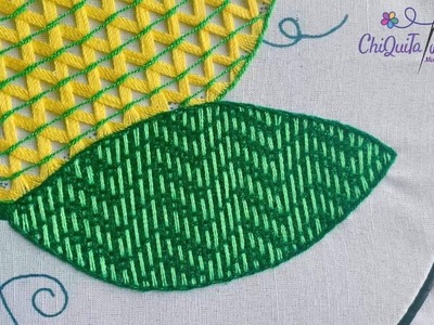 Bordado Fantasía Hoja 66. Hand Embroidery Leaf ???? with Fantasy Stitch