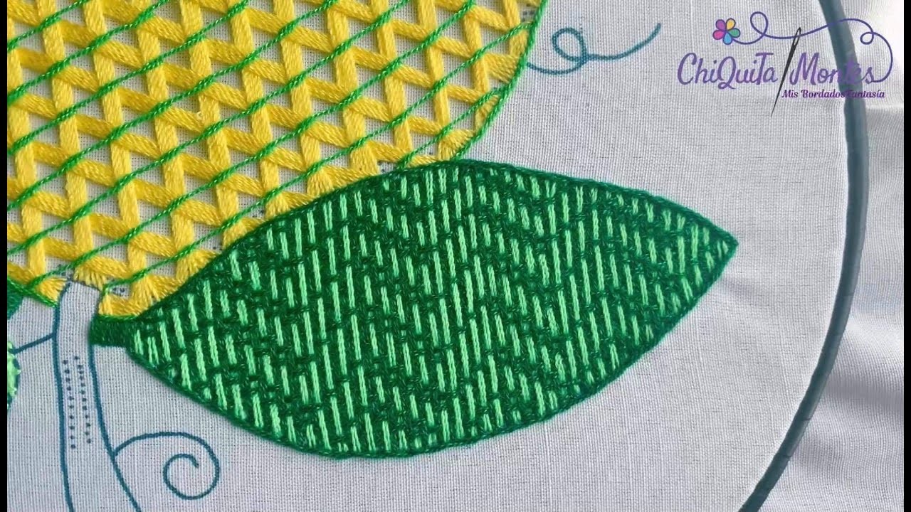 Bordado Fantasía Hoja 66. Hand Embroidery Leaf ???? with Fantasy Stitch