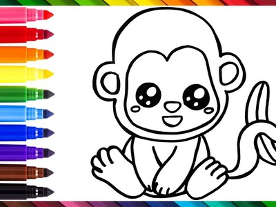 Cómo Dibujar Un Mono ???????? Dibuja y Colorea Un Lindo Mono Arcoiris ???????? Dibujos Para Niños
