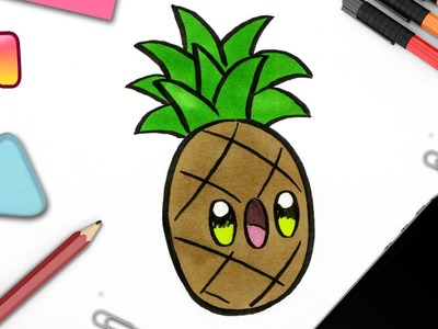 COMO DIBUJAR UNA PIÑA KAWAII - dibujos kawaii faciles - Aprende a dibujar una fruta kawaii