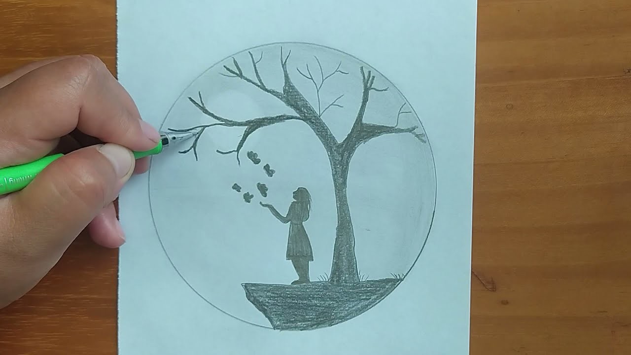 Dibujar una ????????‍????CHICA observando la luna llena.Dibujos a lápiz fáciles paso a paso