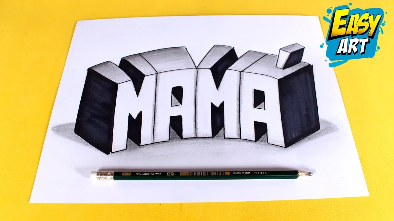 ⭐ DIBUJOS 3D  ???? Como DIBUJAR letras de Mamá en 3D - Dibujos para mamas - Carta Tarjetas 3D para mama