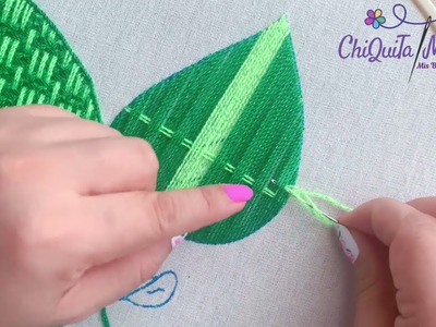 Bordado Fantasía Hoja 69. Hand Embroidery Leaf ???? with Fantasy Stitch