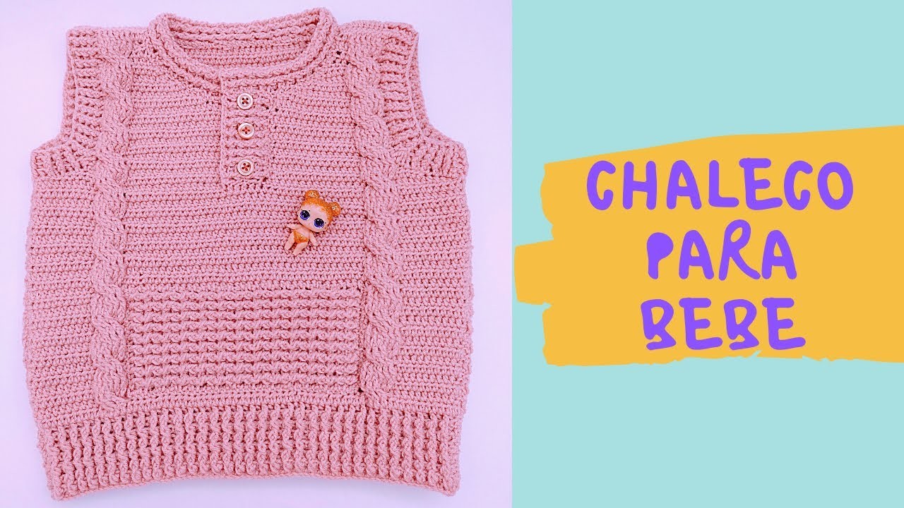 CHALECO diseño Relieves y Ochos en #crochet para bebe (1 año) tutorial paso a paso - Moda a Crochet