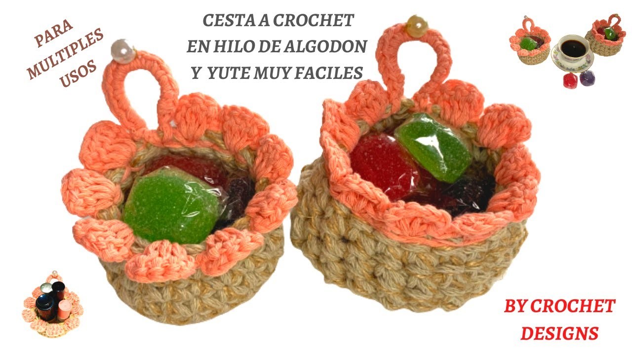 CROCHET CESTA TEJIDA CON HILO DE ALGODON Y YUTE ???? MUY FACIL PARA DIFERENTES USOS ????