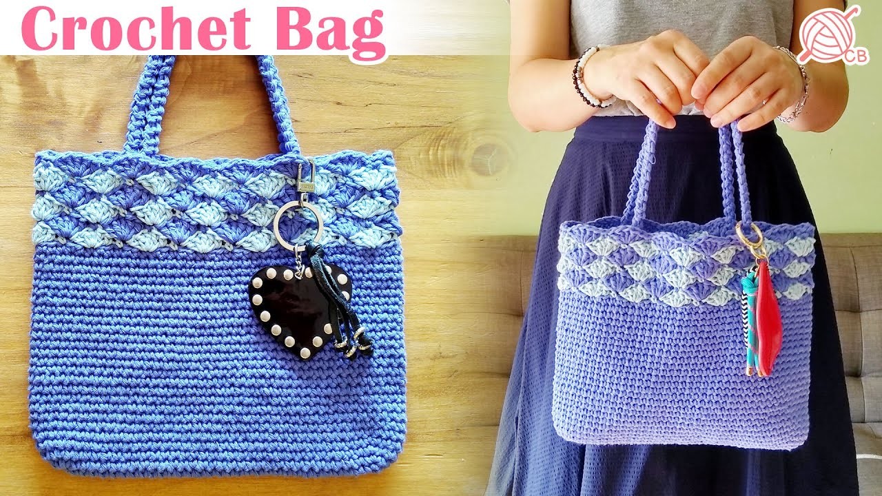 [ENG SUB] Crochet Tote Bag - Shell stitch Market Shopping Bag - Bolsa de mano fácil a Crochet