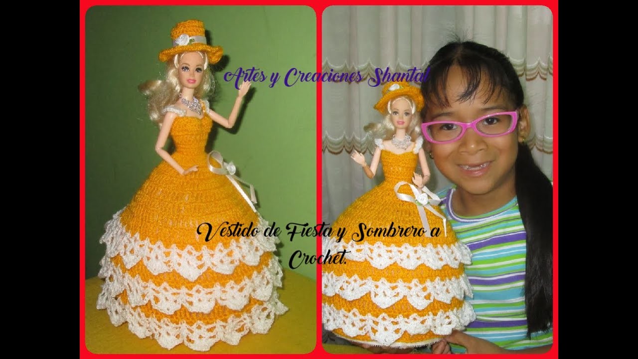 Vestido y Sombrero De Fiesta Tejido a Crochet.