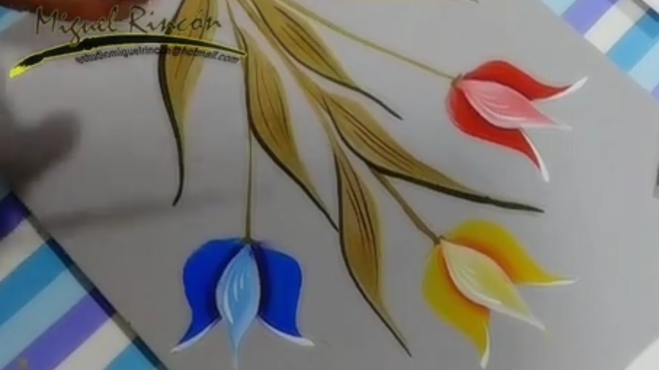 Pon la luz con pincelada de coma sobre flores de tulipan, ideas. pintura decorativa y manualidades