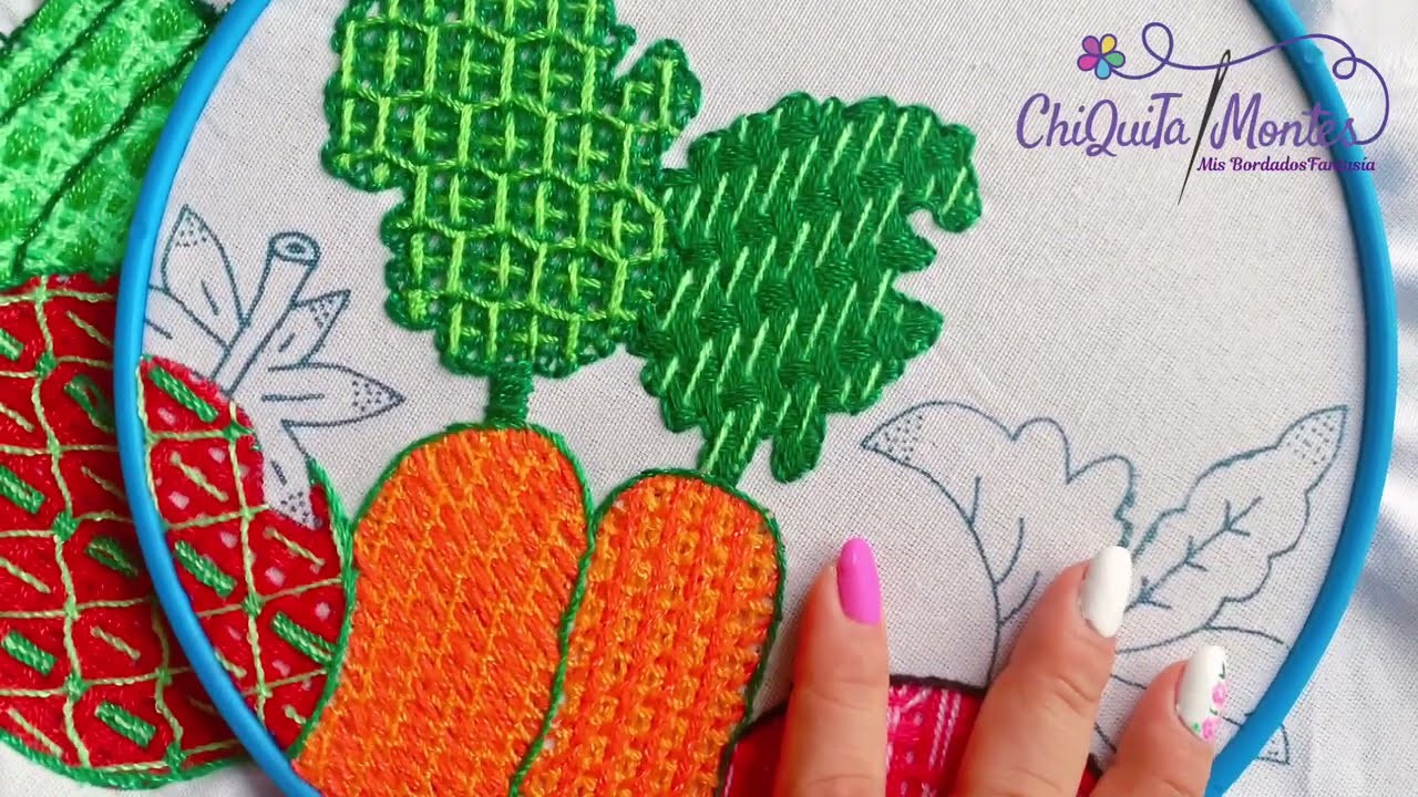 Bordado Fantasía Hoja de Zanahoria 3. Hand Embroidery Carrot Leaf with Fantasy Stitch
