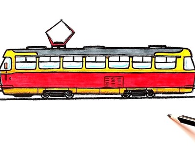 Как нарисовать Трамвай | Уроки рисования