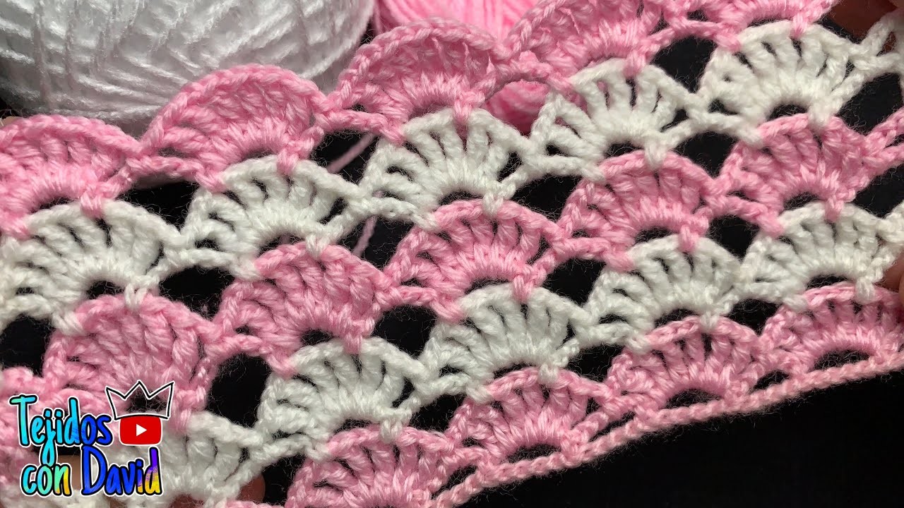 Combinación de abanicos y  puntos altos  tejido a crochet paso a paso