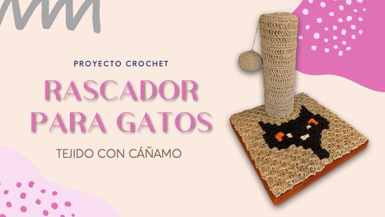 Rascador para gatos tejido a crochet con cáñamo