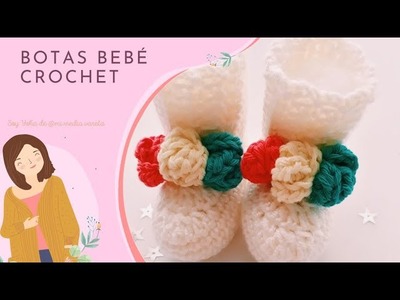 Botas de bebe tejidas a crochet con flores- PARA PRINCIPIANTES