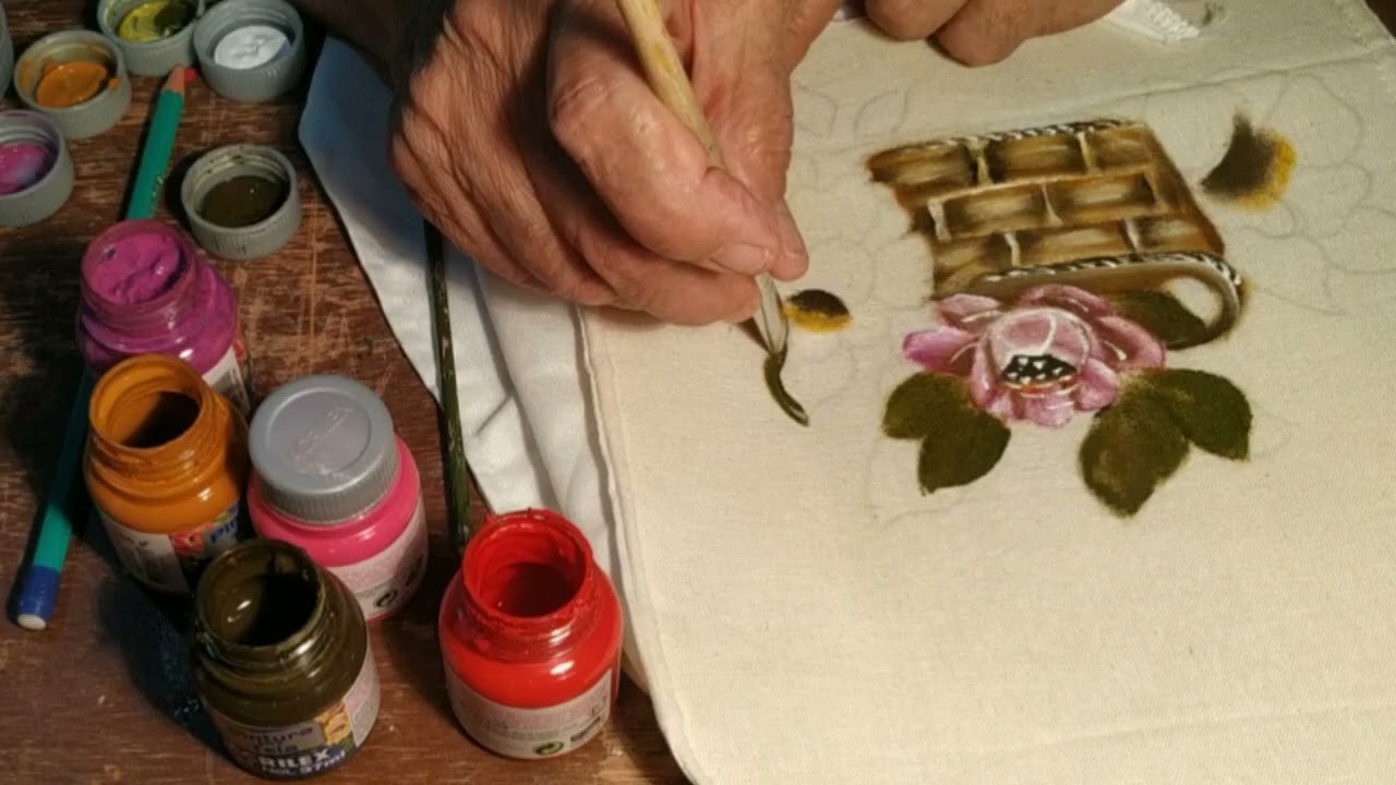 Canasta con flores. pintura en tela