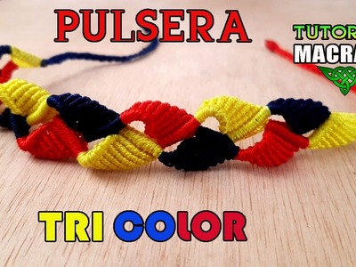 Tutorial macramé "TRI COLOR". Como hacer Pulsera de Hilo fácil | How to make string Bracelets