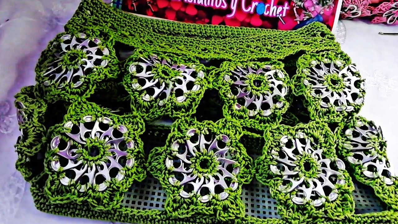 Bolso a #Crochet tejido con FLORES de 12 FICHAS