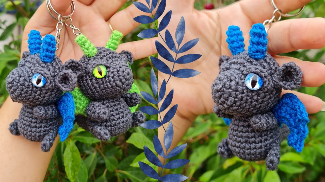 Llavero Dragón a crochet | Cuerpo completo | Amigurumi dragon keychain | Aprende a tejer
